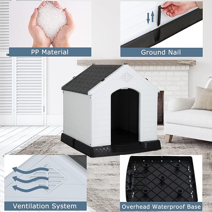 BestPet Dog House Indoor Outdoor Insulated Kennel Durable Plastic Dog House for Small Medium Large Dogs Weather & Water Resistant Pet Crate with Air Vents and Elevated Floor