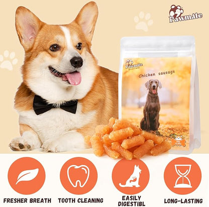 Pawmate Dog Treats Chicken Sausages, Natural Chicken Jerky Training Treats with Glucosamine, Chondroitin, MSM and Taurine, Low Fat Soft Chewy Snacks for Small Medium Dogs, 10.6 oz