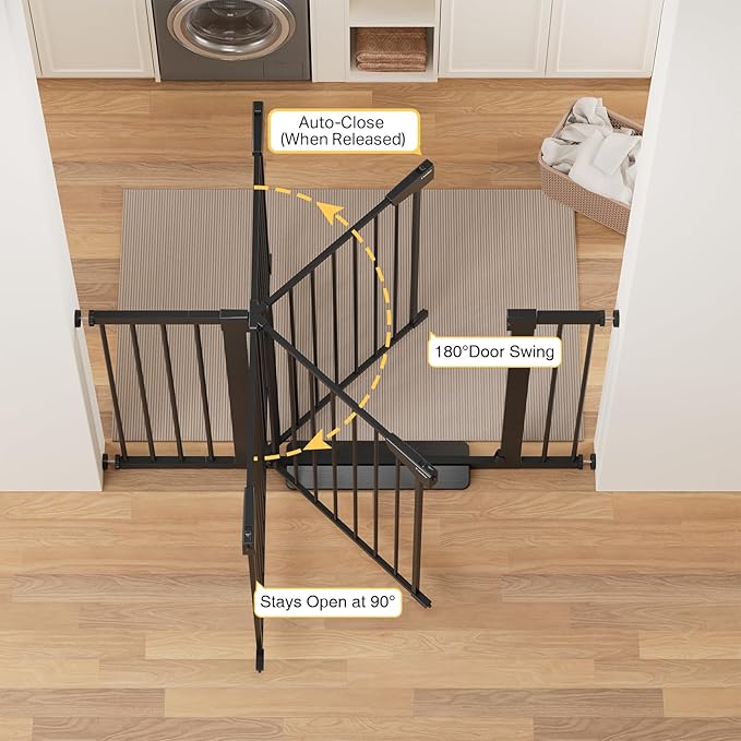 Cumbor 36" Extra Tall Baby Gate for Stairs, 29.7-48" Wide Dog Gates for Doorways, Auto Close Safety Gate for Babies and Pets, Easy Install, Pressure Mounted, Fits Doorways, Stairs, Entryways, Black
