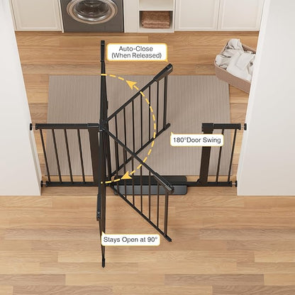 Cumbor 2-Pack Baby & Dog Gates Bundle, 29.7-48" & 30-54" Extra Wide Safety Gates for Stairs Doorways Hallways, Dual Lock Auto Close Easy Install Pet Gate, Black