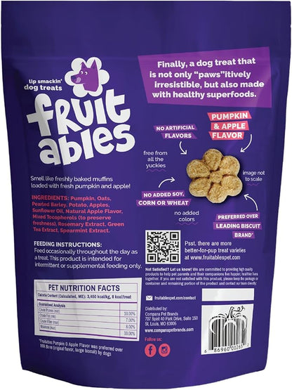 Fruitables Baked Dog Treats, Healthy Pumpkin Treat for Dogs, Low Calorie & Delicious, Pet Essential, Made with No Wheat, Corn & Soy, Made in the USA, Allergy Friendly, Pumpkin and Apple Flavor, 20 oz
