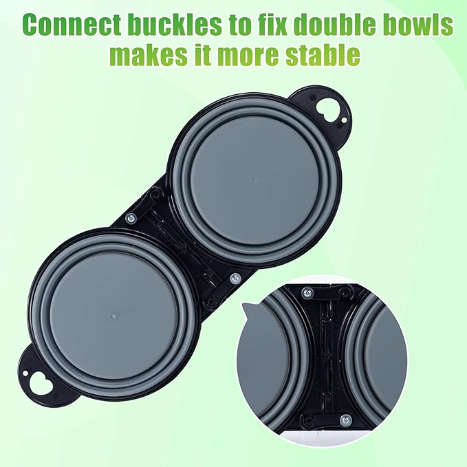 SLSON Collapsible Dog Dual Bowls Reinforced Rim 180 Degrees Flip Over Foldable Double Bowl with Lock Clips More Stable Dog Travel Bowls Pet Food Water Feeder (Cold Grey)