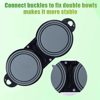 SLSON Collapsible Dog Dual Bowls Reinforced Rim 180 Degrees Flip Over Foldable Double Bowl with Lock Clips More Stable Dog Travel Bowls Pet Food Water Feeder (Cold Grey)