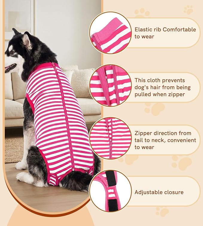 Dog Recovery Suit Post Surgery Shirt,Large Female Spay Wound Protective Suit,Pink XL
