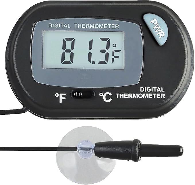 SunGrow Digital Betta Thermometer for Tropical Aquarium Fish, Black Color, Suction Cups and 1 Battery Included, 1 pc per Pack