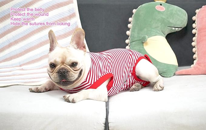 Dog Red Recovery Suit for XXX-Large Female Spay,Male Dog Surgery Suit,Narrow Red-White 3XL