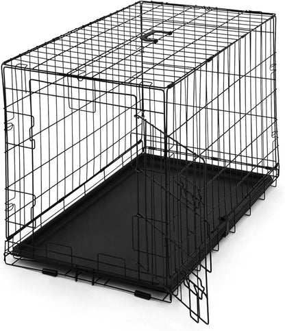 CAPHAUS Foldable Dog Crate Wire Metal Dog Kennel w/Divider Panel, Leak-Proof Pan & Protecting Feet, Single & Double Door, Small, Medium & Large Dog Crate Indoor Wire Dog Cage, 30” w/Classic Lock