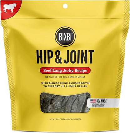 BIXBI Hip & Joint Support Beef Liver Jerky Dog Treats, 12 oz - USA Made Grain Free Dog Treats - Glucosamine, Chondroitin for Dogs - High in Protein, Antioxidant Rich, Whole Food Nutrition, No Fillers