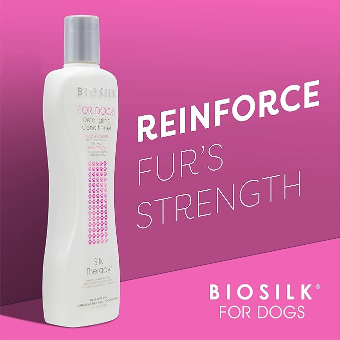 BioSilk for Dogs Silk Therapy Dog Detangling Conditioner, Dog Coat Conditioner to Help Smooth Knots and Tangles and Support Soft Manageable Coats during Routine Grooming, 12 Fl Oz