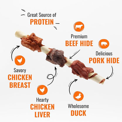 Good ‘n’ Fun Triple Flavor Kabobs Chews for All Dogs, 24 Ounces, Treat Your Dog to Long-Lasting Chews Made from Beef Hide, Real Chicken, Pork Hide, Duck and Chicken Liver