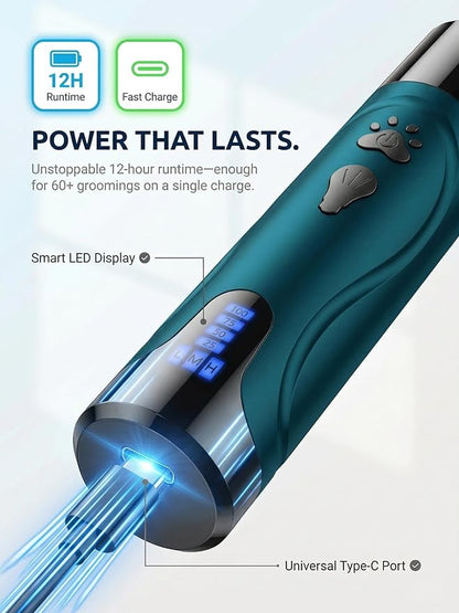 YABIFE Super Quiet Dog Nail Grinder & Clippers Kit with 2 LED Lights, 3 Speeds Up to 12,000 RPM, Lower Than 30dB Electric Pet Nail Trimmer for Small Medium Large Dogs and Cats