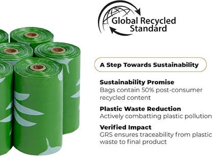 Best Pet Supplies Poop Bags for Dogs, 50% Post-Consumer Recycled Content dog waste bags on rolls, fits all poop bag holders for leashes - 150 Count, Green, Unscented