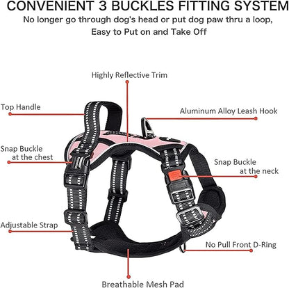 Petmolico No Pull Dog Harness Set with Leash Attachment Easy Control Handle Reflective Harness Vest Small Breed, Puppy Vest and Leash Set with Poop Bag Holder, Small - Light Pink