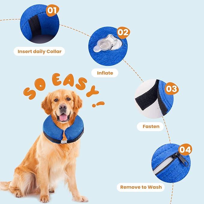 Inflatable Dog Cone for Small Dog Designed for Comfortable Post-Surgical Recovery Ultra-Soft Comfort Unblocked View No Disruption to Dog's Daily Life