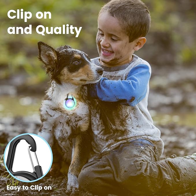 2Pack Dog Lights for Night Walking Dog Collar Light Clip on Rechargeable Glow in The Dark Light with 4Modes & RGB Color for Camping