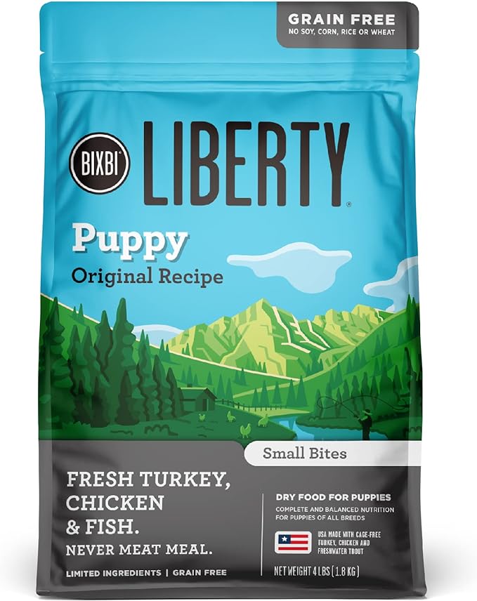 BIXBI Liberty Grain-Free Dry Dog Food, Original Recipe Puppy – Fresh Meat, High Protein, No Meat Meals – USA Made, 4 lbs