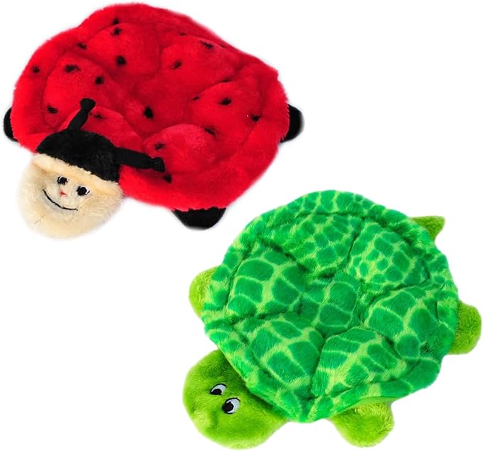 ZippyPaws Squeakie Crawlers - No Stuffing Dog Toys to Keep Them Busy, for Small, Medium, & Large Dogs, Squeaky Pet Toy for Boredom, Unstuffed Chew Toy, Puppy Products, Turtle & Ladybug - 2 Pack, 10"