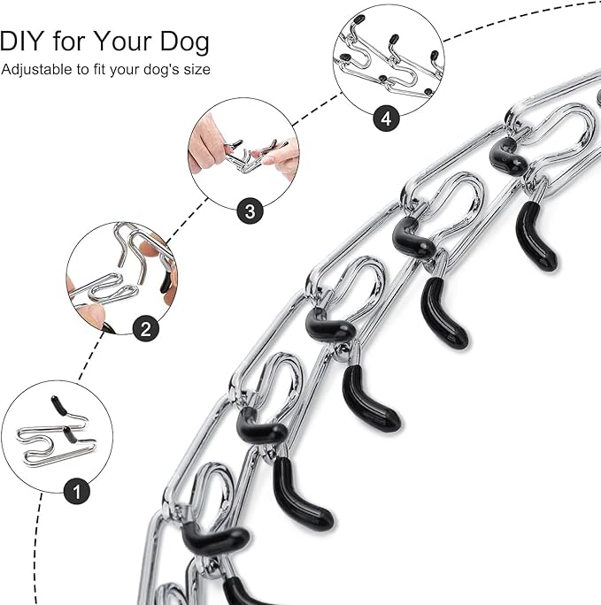 Prong Collar for Dogs Adjustable No Pull Dog Choke Pinch Training Collar with Comfortable Rubber Tip for Small Medium Large Dogs (Small, Black)