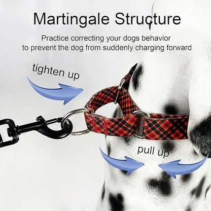 Christmas Martingale Collar for Small Dogs Plaid Dog Collars with Buckle Adjustable Soft Nylon Dog Collar (Red Plaid, Small)