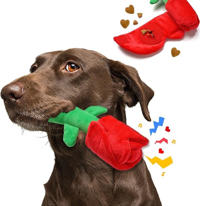 lilfrd Rose Puzzle Dog Toy, Valentine's Day & Christmas Gift, Squeaky Crinkle Enrichment Snuffle Mat, for Small Medium Large Dogs & Puppies