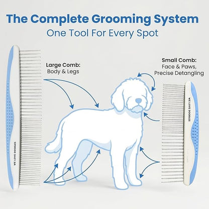 Metal Dog Grooming Comb | Removes Tangles & Matts | Dematting Pet Combs | Detangler for Matted Hair | Best Comb for Poodles, Goldendoodles, Doodles & Long Haired Dogs (Small) [We Love Doodles]