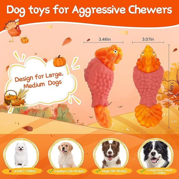 WinTour Tough Dog Toys for Aggressive Chewers, Dog Chew Toys for Large Dogs, Turkey Indestructible Squeaky Dogs Toy to Keep Them Busy