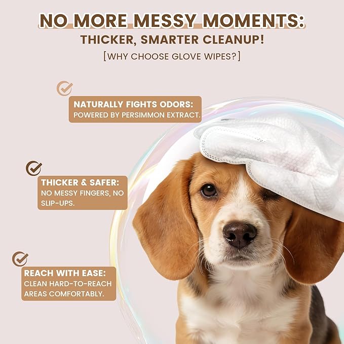 IMMHABI 50 Pcs Cleaning Deodorizing Pet Glove Wipes for Dogs & Cats, Hypoallergenic Dog Bath Wipes with Natural Deodorizer Persimmon Tannin, Pet Bathing Wipes for Horse Coat Care Coconut Scent