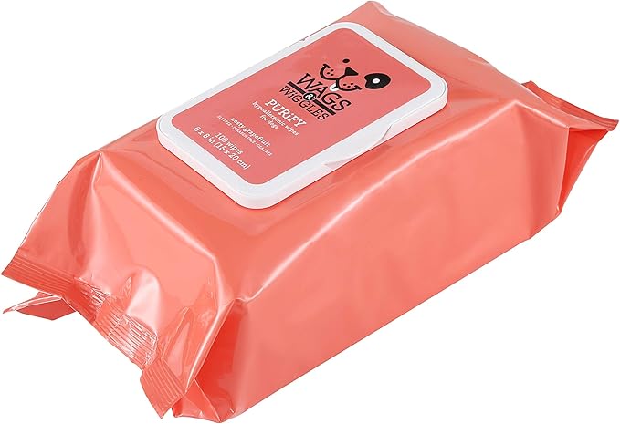 Wags & Wiggles Purify Hypoallergenic Dog Wipes for Sensitive Skin, Paw and Body Grooming Wipes with Gentle Plant Based Formula for Everyday Cleaning, Zesty Grapefruit Scent, 100 Count - 12 Pack
