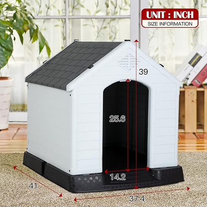 BestPet Dog House Indoor Outdoor Insulated Kennel Durable Plastic Dog House for Small Medium Large Dogs Weather & Water Resistant Pet Crate with Air Vents and Elevated Floor