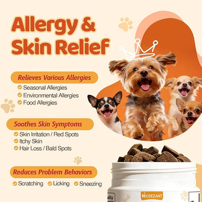 Dog Allergy Chews with Feeding Tweezers, Dog Probiotics for Itchy Skin and Ears, Bovine Colostrum, Lactoferrin and Multivitamins to Ssupport Immune Health for All Ages/Breeds, Chicken, 120 ct/300g