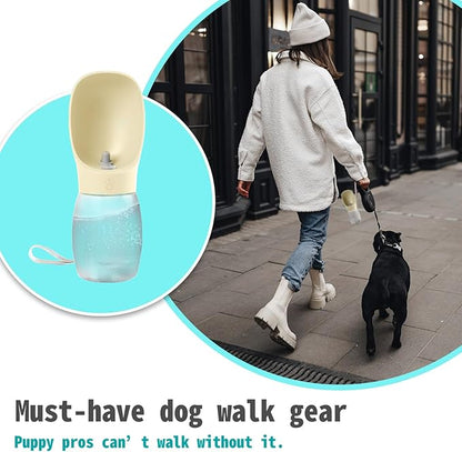 Kalimdor Dog Water Bottle, 12oz Leak Proof Portable Puppy Water Dispenser with Drinking Feeder for Pets Outdoor Walking, Hiking, Travel, BPA Free Food Grade Plastic (Cream Yellow, 12oz)