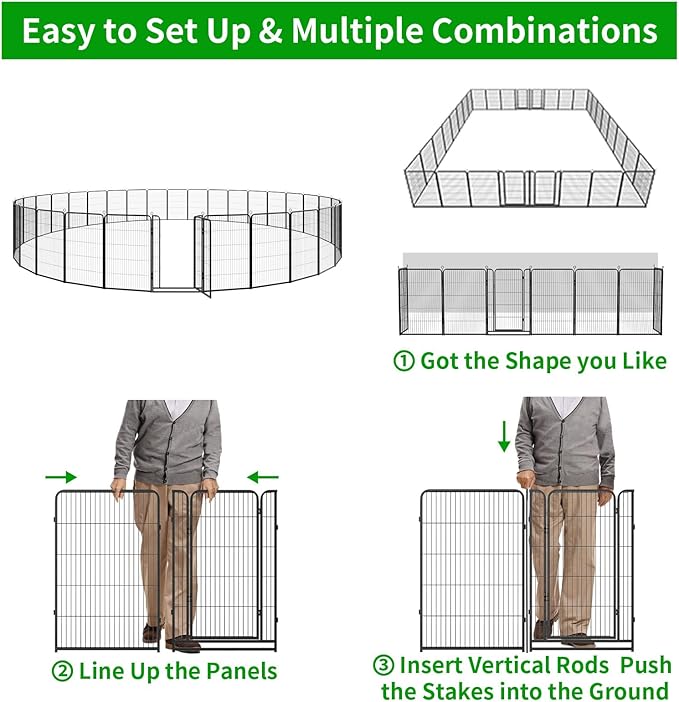 Kfvigoho Dog Playpen Outdoor Extra Wide 32 Piece Panels Heavy Duty Dog Fence 47" Height Anti-Rust with Doors Portable for RV Camping Yard, Total 84FT, 561 Sq.ft, Snowy Black