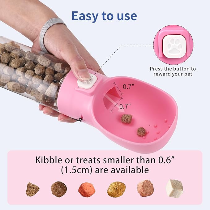 Colorday Handheld Dog Treat Dispenser Built-in Clicker & Treat Pouch, Hand Feeder for Puppy Training Walking Hiking Traveling (6.7 OZ, Pink)