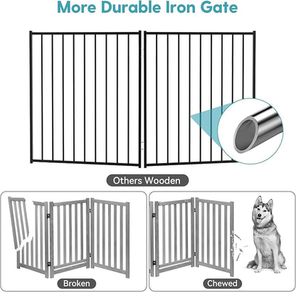 No Pawblems Free Standing Dog Gate, 30" Tall Foldable Dog Fence for Indoor, Up to 52 Inch Extra Wide Puppy Gate Extension for Stairs, Hallways, Doorways, Deck, Yard (Black, 2 Panels)