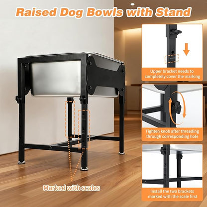 4 Gallons Elevated Large Dog Water Bowl, 4 Height Adjustable Stainless Steel Raised Dog Bowls with Stand, Indoor Outdoor Pet Water Bowl Relief Joint Pressure Pet Dishes for Dogs Easy Clean