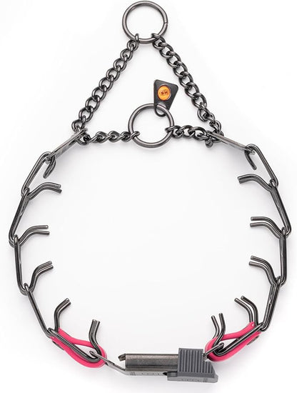Herm Sprenger Black Stainless Steel Dog Collar with Quick Release ClicLock Buckle O-Ring Biothane Insert Training Collar Made in Germany (Passionfruit Pink, 16in x 2.25mm(Neck Size up to 13-14in))