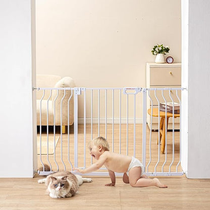 VEVOR 29.5-53" Extra Wide Safety Gate for Stairs, Auto Close Dog Gate for The House, Easy Install Pressure Mounted Pet Gates for Doorways, Easy Walk Thru Wide Safety Gate for Dog, White