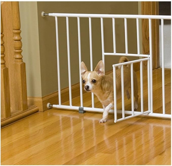 Carlson 18-30.75" Mini Expandable Dog Gate with Small Pet Door, Pressure Mounted Metal Indoor Pet Gate for Doorways & Bottom of Stairs, Cat Gate, White