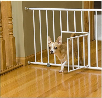 Carlson 18-30.75" Mini Expandable Dog Gate with Small Pet Door, Pressure Mounted Metal Indoor Pet Gate for Doorways & Bottom of Stairs, Cat Gate, White
