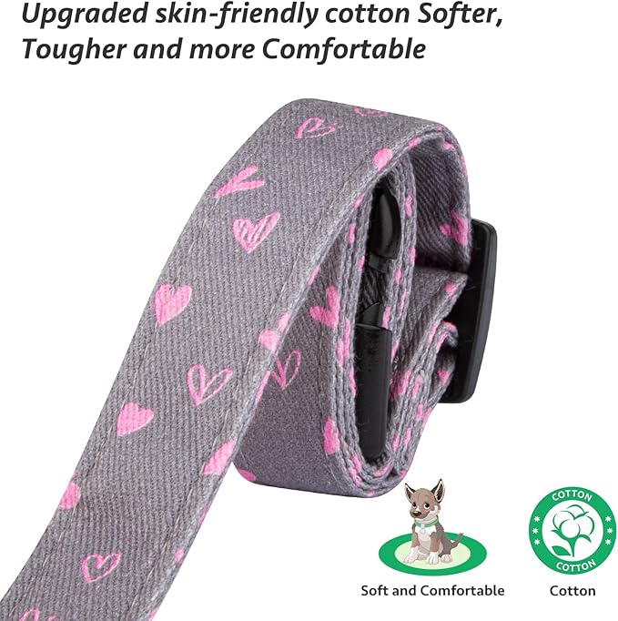 Cotton Handmade Dog Collar Cute and Distinctive Patterns Grey Heart with Pendant for Girl Boy Dogs Collars L