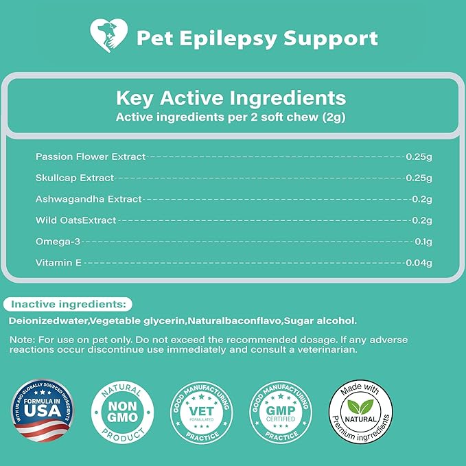 Calming Chews for Dogs | Seizure Medicine for Dog | Natural Herbal Formula Calms The Nervous System | Ashwagandha, Milk Thistle, Turmeric | Calming for Dogs Anxiety - 120 Chews
