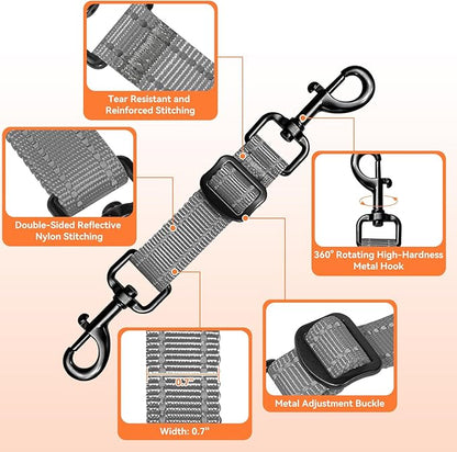 Dog Collar Safety Clip, Reflective Double-Ended Backup Connector for Harness to Collar, Adjustable Safety Clip for Prong, Pinch Collars, Prevents Escapes & Accidental Disconnection