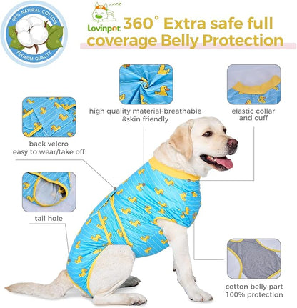 LovinPet Dog Recovery Suit for Large Medium Dogs Pet Pajamas Anti Licking Bodysuit for Abdominal Wound After Surgery for Shedding Skin Disease,Effectively Help,Duck,Blue,M