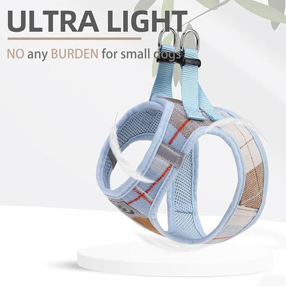 PUPTECK Adjustable Dog Harness Collar and Leash Set Step in No Pull Pet Harness for Small Medium Dogs Puppy and Cats Outdoor Walking Running, Soft Mesh Padded Reflective Vest Harnesses, BlueBrown M