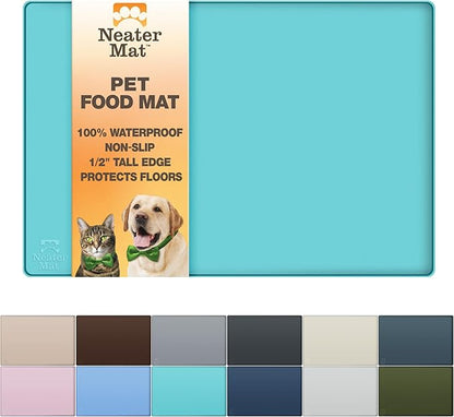 Neater Pet Brands Neater Mat Pet Mats for Food and Water, Cat & Dog Bowl Mat Waterproof Silicone, Feeding Tray, Dog Food Mats for Floors, Placemat w/Raised Edge for Under Bowls, 32" x 24", Aquamarine