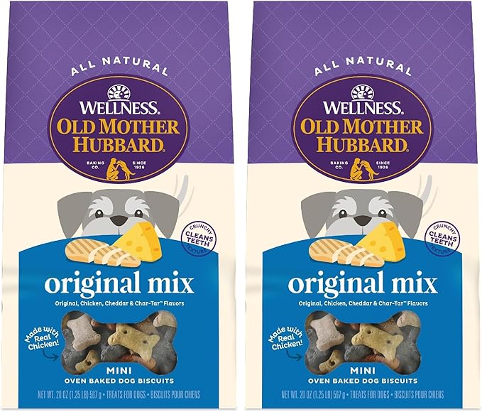 Old Mother Hubbard Wellness Original Mix Dog Biscuits,Natural,Training Treats,Four Flavors,Mini Size,(20 Ounce Bag),(Pack of 2)