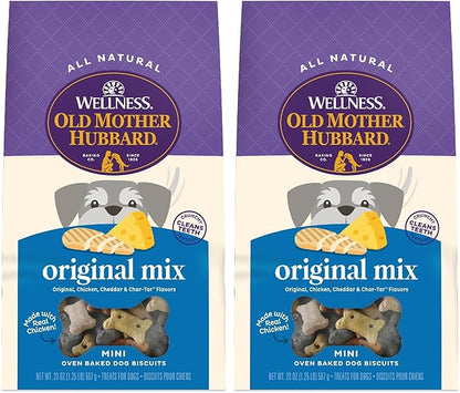 Old Mother Hubbard Wellness Original Mix Dog Biscuits,Natural,Training Treats,Four Flavors,Mini Size,(20 Ounce Bag),(Pack of 2)