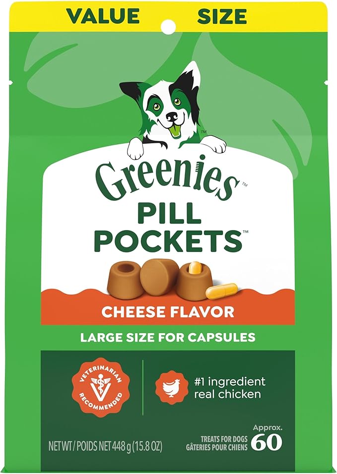 Greenies Pill Pockets for Dogs Large Size, Dog Treat Pouch for Capsule Medication, Cheese Flavor, 15.8 oz. Pouch