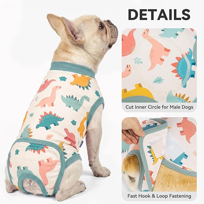 cyeollo Dog Surgery Recovery Suit, Soft Dog Onesie, E-Collar & Cone Alternative, Male Female Dog Spay Neuter Body Suits, Anti-Licking Wound Surgical Suit, Pet Clothes for Medium Dogs, Dinosaur L