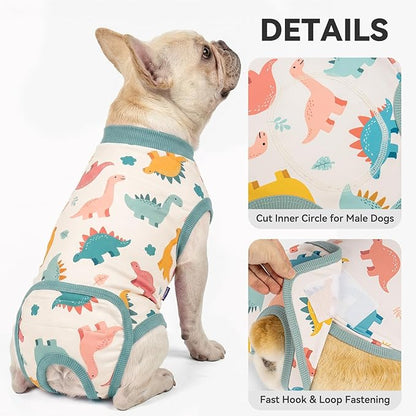 cyeollo Dog Surgery Recovery Suit, Soft Dog Onesie, E-Collar & Cone Alternative, Male Female Dog Spay Neuter Body Suits, Anti-Licking Wound Surgical Suit, Pet Clothes for Medium Dogs, Dinosaur L